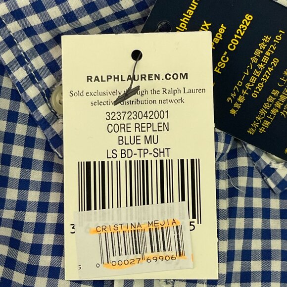 NWT POLO Ralph Lauren Kid's Blue White Checkered Button Down Shirt Size Large - Picture 5 of 9